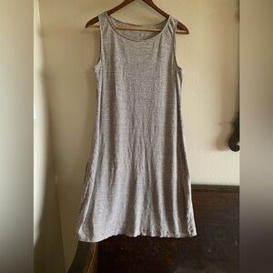 Eileen Fisher 100% Linen Brown Beige Striped Tank Dress